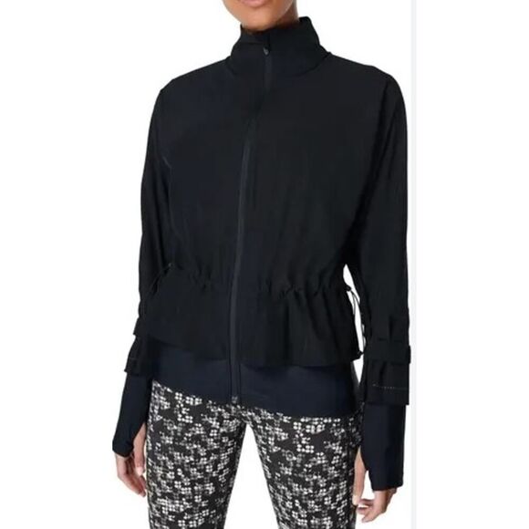 Sweaty Betty Fast Lane Running Zip Up Workout Jacket in Black Sz. 12 - Picture 1 of 7